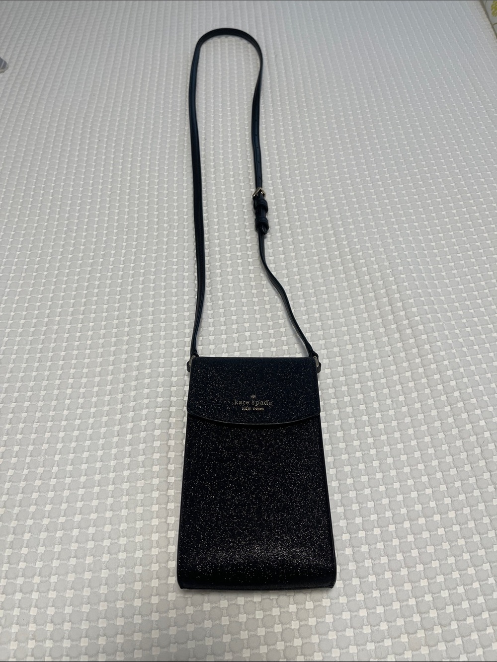 kate spade black glitter crossbody phone pouch